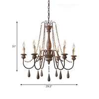 Bead Strand Hanging Chandelier Distressed Wood Lamp Design - Rebooters