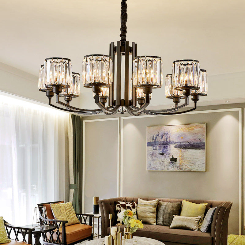 Black Cylinder Pendant Lighting Fixture Classic Crystal Chandelier - Rebooters