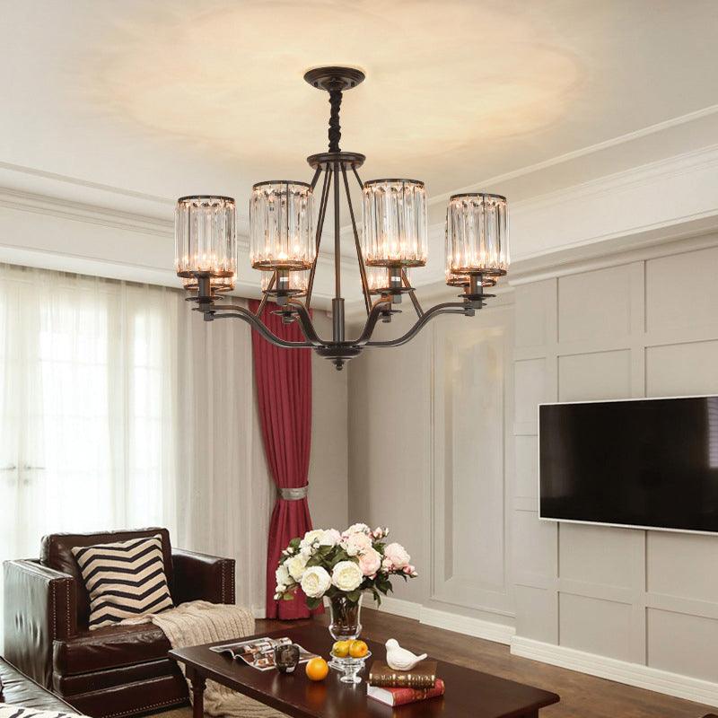 Cylinder Living Room Ceiling Chandelier Black Crystal Pendant Light - Rebooters