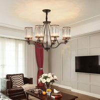 Cylinder Living Room Ceiling Chandelier Black Crystal Pendant Light - Rebooters