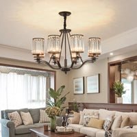 Cylinder Living Room Ceiling Chandelier Black Crystal Pendant Light - Rebooters