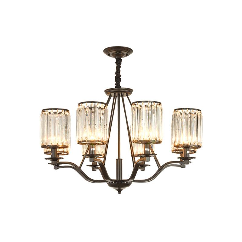 Cylinder Living Room Ceiling Chandelier Black Crystal Pendant Light - Rebooters