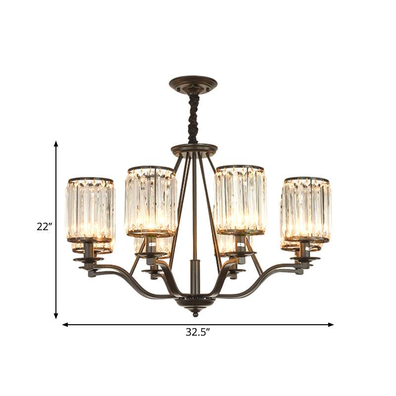 Cylinder Living Room Ceiling Chandelier Black Crystal Pendant Light - Rebooters