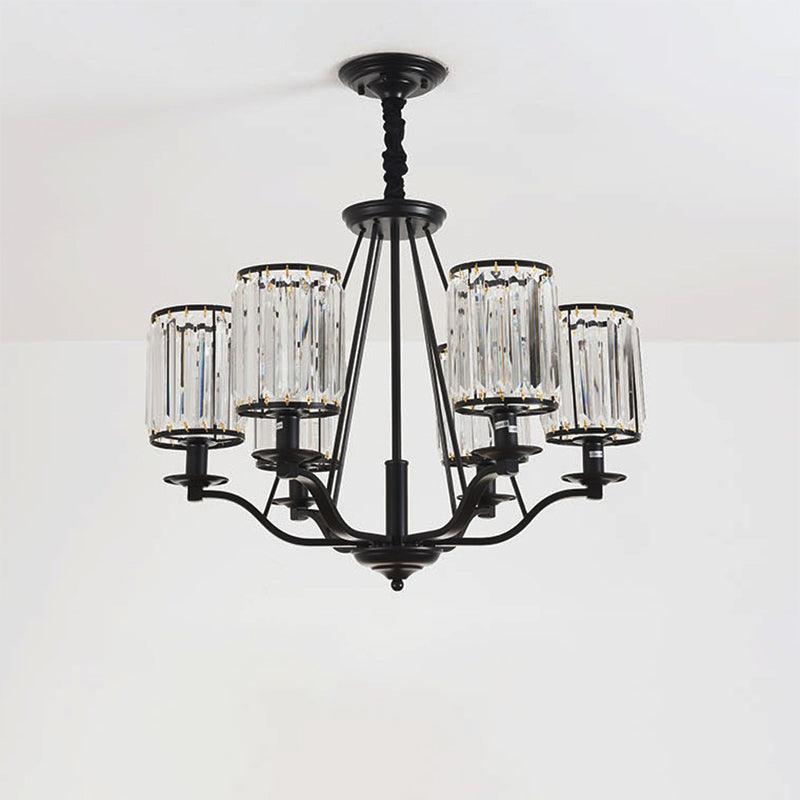 Cylinder Living Room Ceiling Chandelier Black Crystal Pendant Light - Rebooters