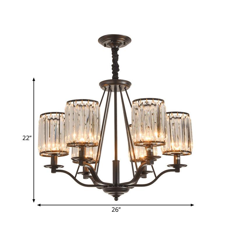 Cylinder Living Room Ceiling Chandelier Black Crystal Pendant Light - Rebooters