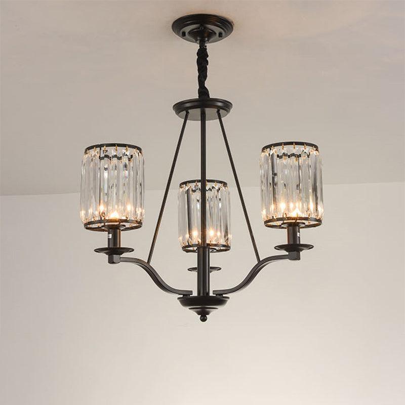 Cylinder Living Room Ceiling Chandelier Black Crystal Pendant Light - Rebooters