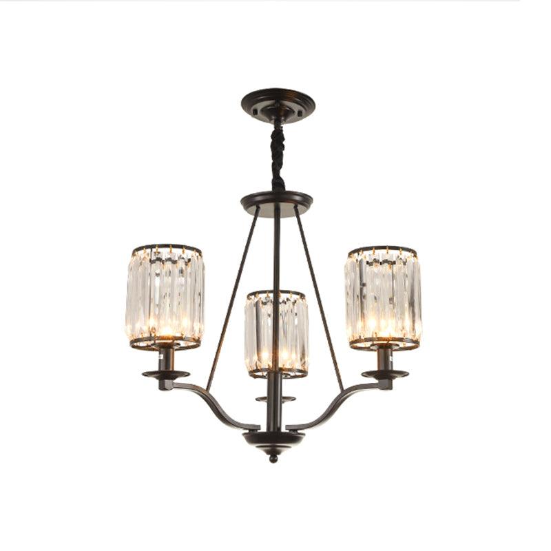 Cylinder Living Room Ceiling Chandelier Black Crystal Pendant Light - Rebooters
