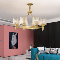 Beveled Crystal Hanging Chandelier Cylinder Pendant Light - Rebooters