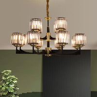 4/6/12 Lights Cylinder Up Chandelier Black Brass Prism Light - Rebooters