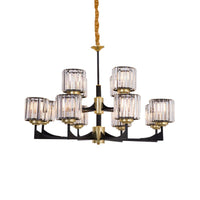 4/6/12 Lights Cylinder Up Chandelier Black Brass Prism Light - Rebooters
