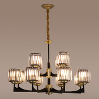 4/6/12 Lights Cylinder Up Chandelier Black Brass Prism Light - Rebooters