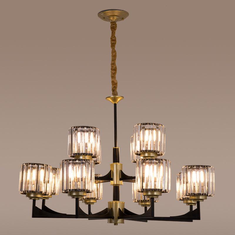 4/6/12 Lights Cylinder Up Chandelier Black Brass Prism Light - Rebooters