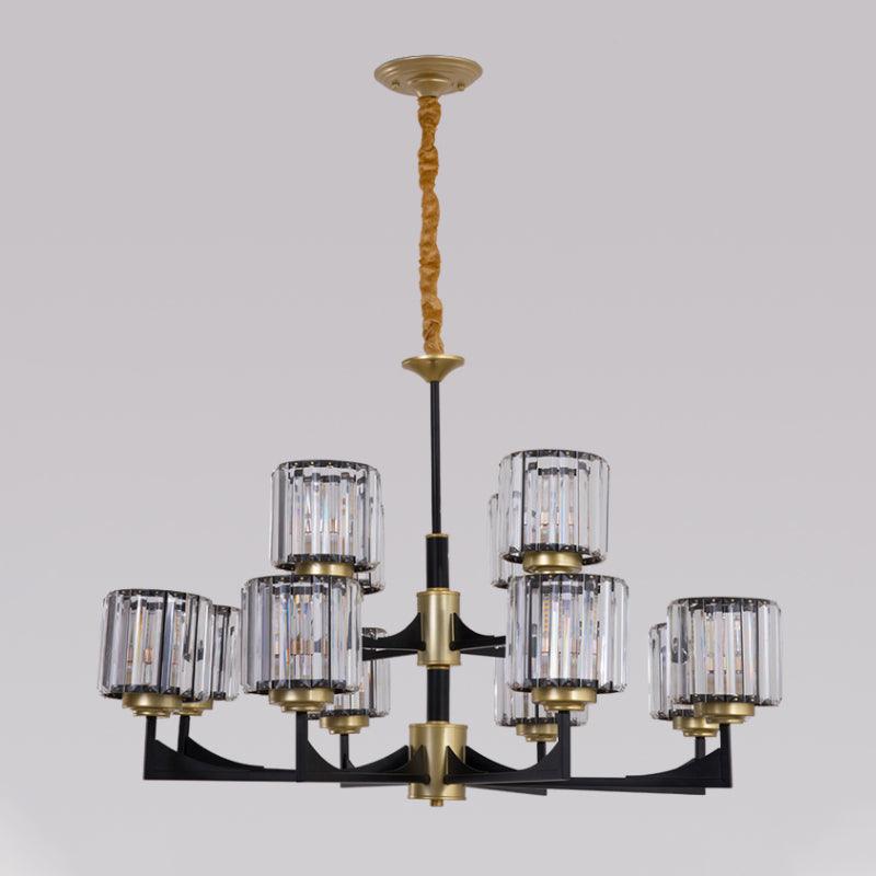 4/6/12 Lights Cylinder Up Chandelier Black Brass Prism Light - Rebooters