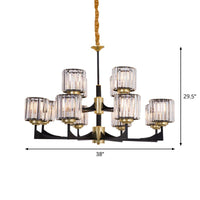 4/6/12 Lights Cylinder Up Chandelier Black Brass Prism Light - Rebooters