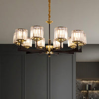 4/6/12 Lights Cylinder Up Chandelier Black Brass Prism Light - Rebooters