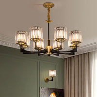 4/6/12 Lights Cylinder Up Chandelier Black Brass Prism Light - Rebooters