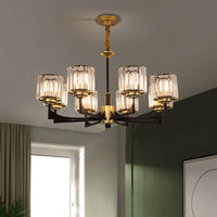 4/6/12 Lights Cylinder Up Chandelier Black Brass Prism Light - Rebooters
