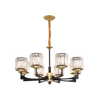 4/6/12 Lights Cylinder Up Chandelier Black Brass Prism Light - Rebooters