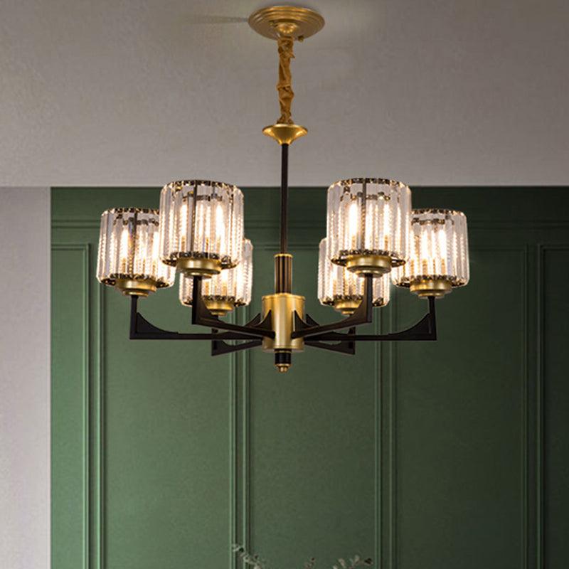 4/6/12 Lights Cylinder Up Chandelier Black Brass Prism Light - Rebooters