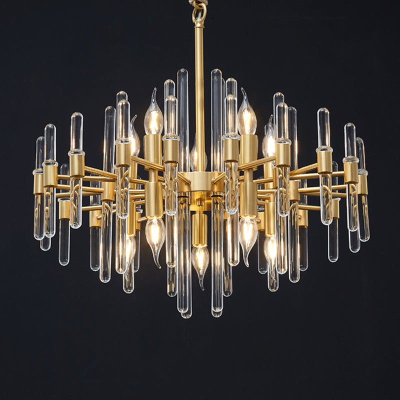 10 Heads Crystal Rod Drop Lamp Postmodern Brass Chandelier - Rebooters