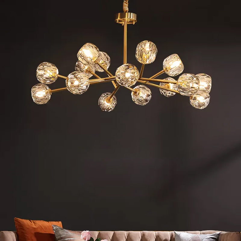 12/15/18-Light Crystal Ball Drop Lamp Postmodern Brass Chandelier - Rebooters