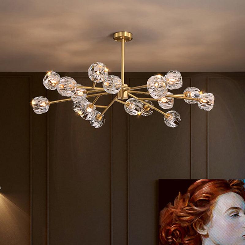 12/15/18-Light Crystal Ball Drop Lamp Postmodern Brass Chandelier - Rebooters