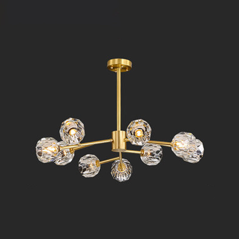 12/15/18-Light Crystal Ball Drop Lamp Postmodern Brass Chandelier - Rebooters