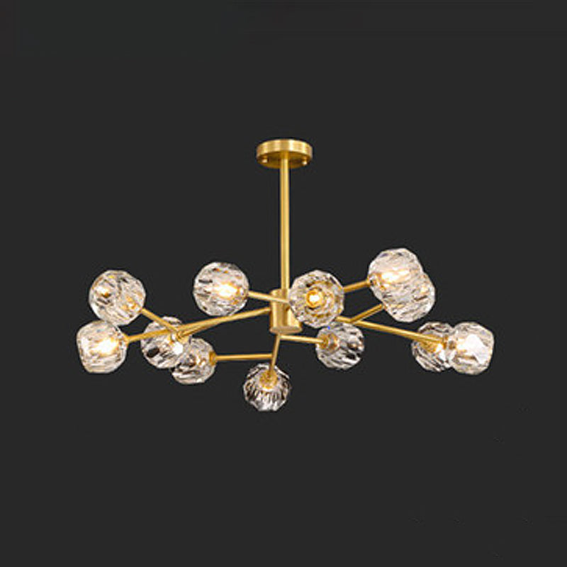 12/15/18-Light Crystal Ball Drop Lamp Postmodern Brass Chandelier - Rebooters