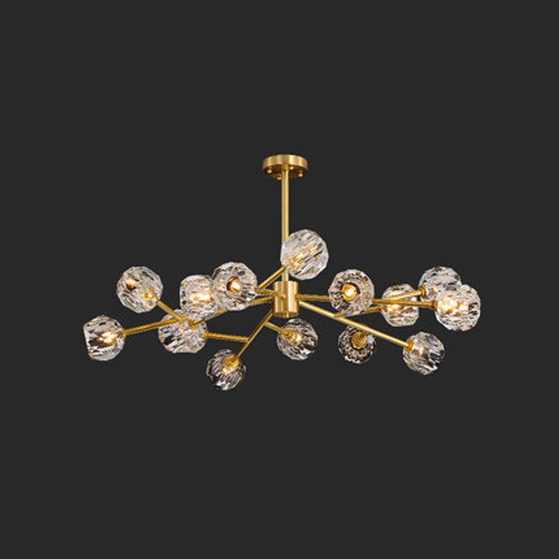 12/15/18-Light Crystal Ball Drop Lamp Postmodern Brass Chandelier - Rebooters