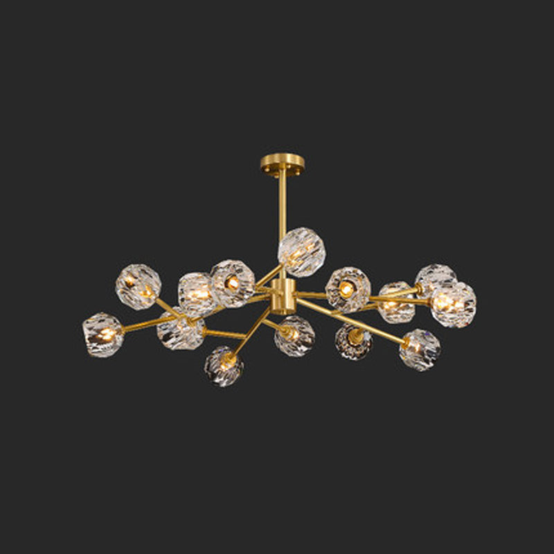 12/15/18-Light Crystal Ball Drop Lamp Postmodern Brass Chandelier - Rebooters