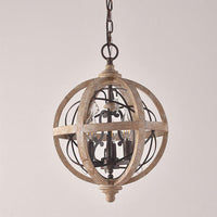 5-Light Wood Drop Pendant Distressed White Globe Chandelier - Rebooters
