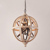 5-Light Wood Drop Pendant Distressed White Globe Chandelier - Rebooters