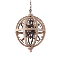 5-Light Wood Drop Pendant Distressed White Globe Chandelier - Rebooters