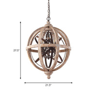 5-Light Wood Drop Pendant Distressed White Globe Chandelier - Rebooters