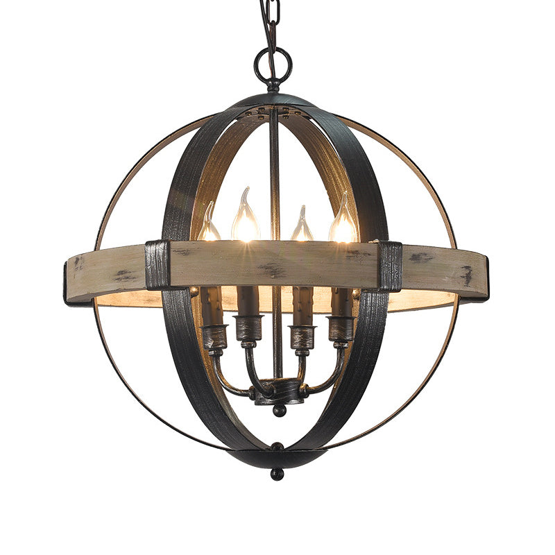 Wood Strap Globe Pendant Chandelier Country Living Room Lamp - Rebooters