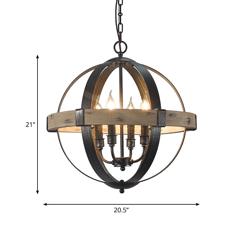 Wood Strap Globe Pendant Chandelier Country Living Room Lamp - Rebooters