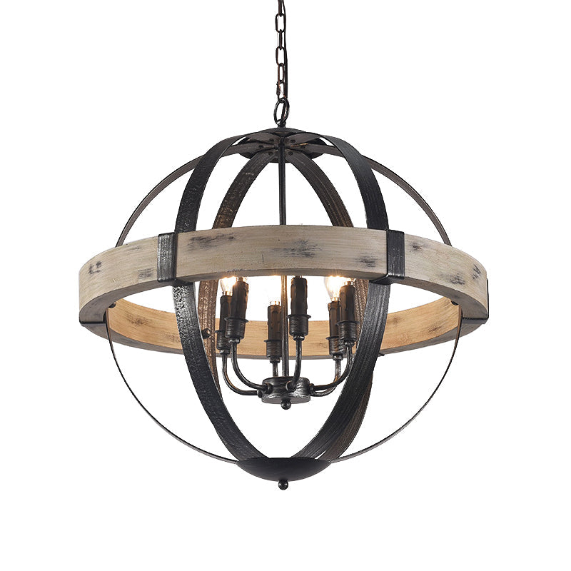 Wood Strap Globe Pendant Chandelier Country Living Room Lamp - Rebooters