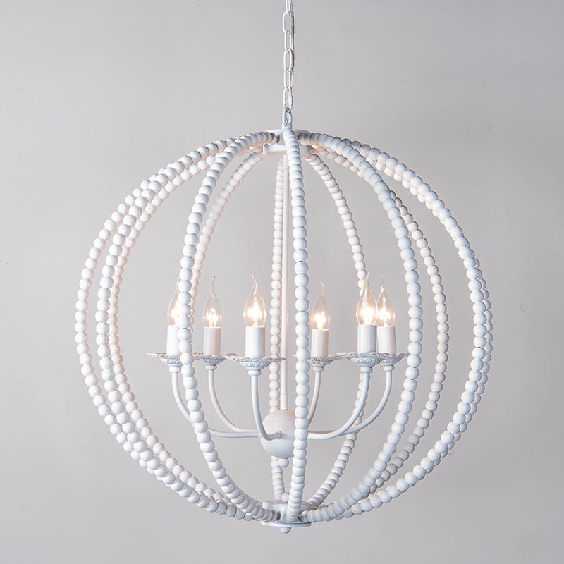 Wood Ceiling Chandelier Beaded Sphere Traditional Light - Rebooters