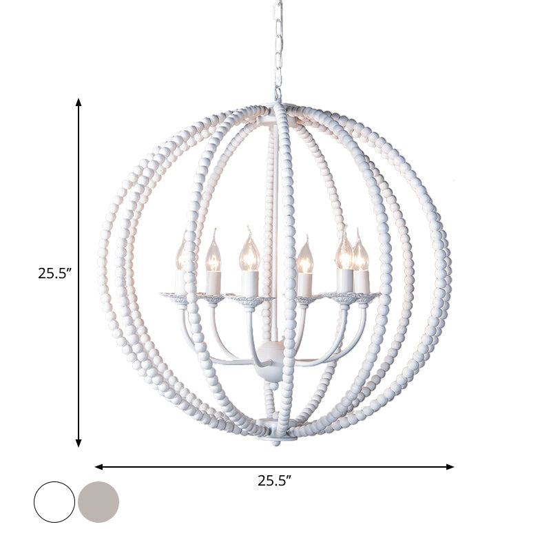 Wood Ceiling Chandelier Beaded Sphere Traditional Light - Rebooters