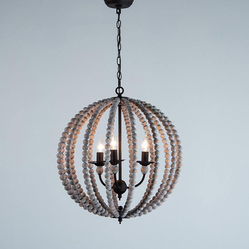 Wood Ceiling Chandelier Beaded Sphere Traditional Light - Rebooters