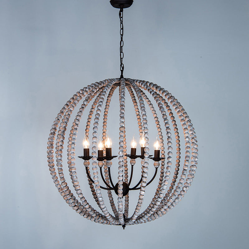 Wood Ceiling Chandelier Beaded Sphere Traditional Light - Rebooters