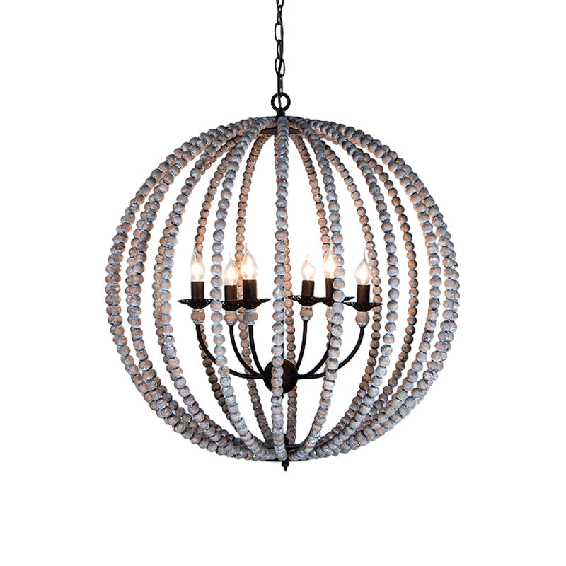 Wood Ceiling Chandelier Beaded Sphere Traditional Light - Rebooters