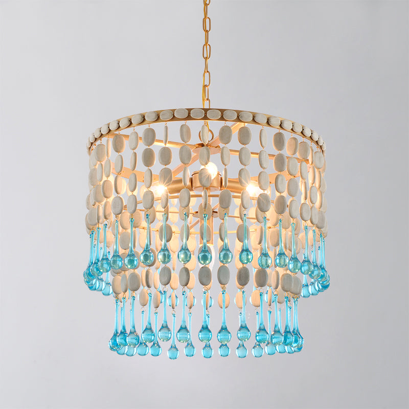 4 Bulbs Cascading Chandelier Light Fixture Rustic Wood Lamp - Rebooters