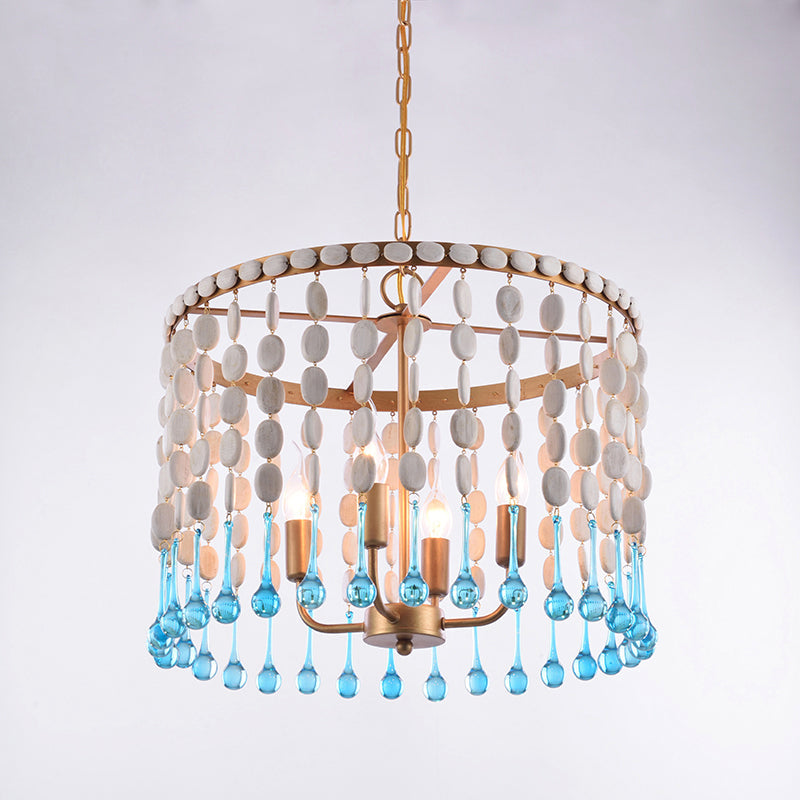 4 Bulbs Cascading Chandelier Light Fixture Rustic Wood Lamp - Rebooters
