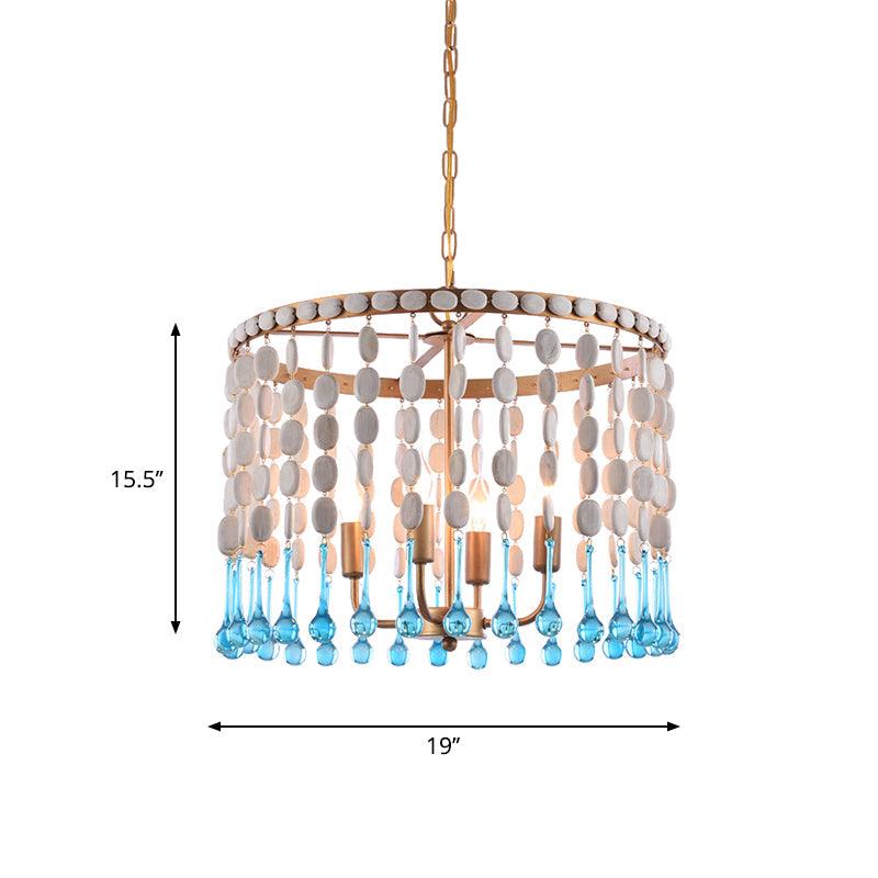 4 Bulbs Cascading Chandelier Light Fixture Rustic Wood Lamp - Rebooters