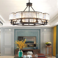 Beveled Crystal Circle Chandelier Lamp Classic Living Room LED Ceiling Light - Rebooters