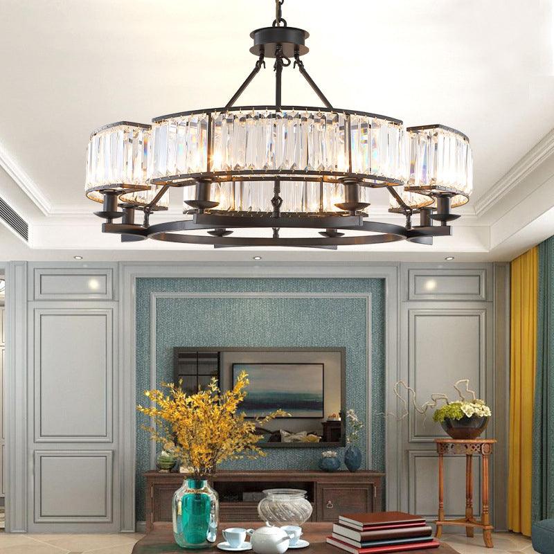 Beveled Crystal Circle Chandelier Lamp Classic Living Room LED Ceiling Light - Rebooters