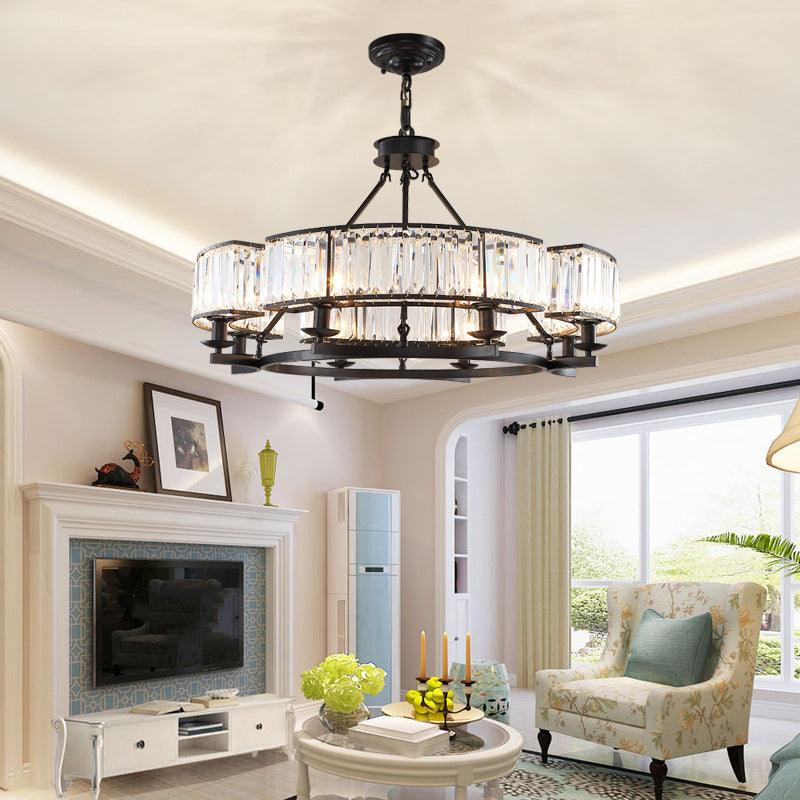 Beveled Crystal Circle Chandelier Lamp Classic Living Room LED Ceiling Light - Rebooters