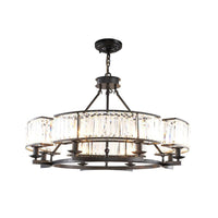 Beveled Crystal Circle Chandelier Lamp Classic Living Room LED Ceiling Light - Rebooters