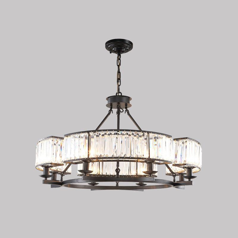 Beveled Crystal Circle Chandelier Lamp Classic Living Room LED Ceiling Light - Rebooters